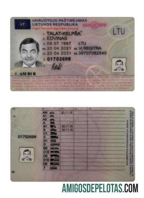 Carta de condução da Lituânia 2021 presente amostra